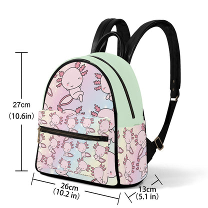 Small Size Backpack Axolotl, Pastel Rainbow, Cute, Kawaii, Aesthetic, Art, Pink, Blue, Yellow, Green, Purple (Designed by Dunbi)