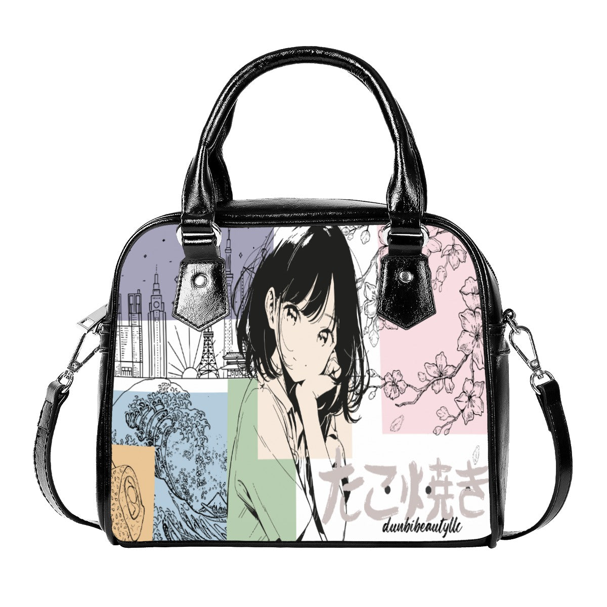 Handbag With Single Shoulder Strap Japanese, Japan, Girl, Kawaii, Cute, Anime, Manga Style, Peace, Sushi, Tokyo, Cherry Blossoms (Designed by Dunbi)