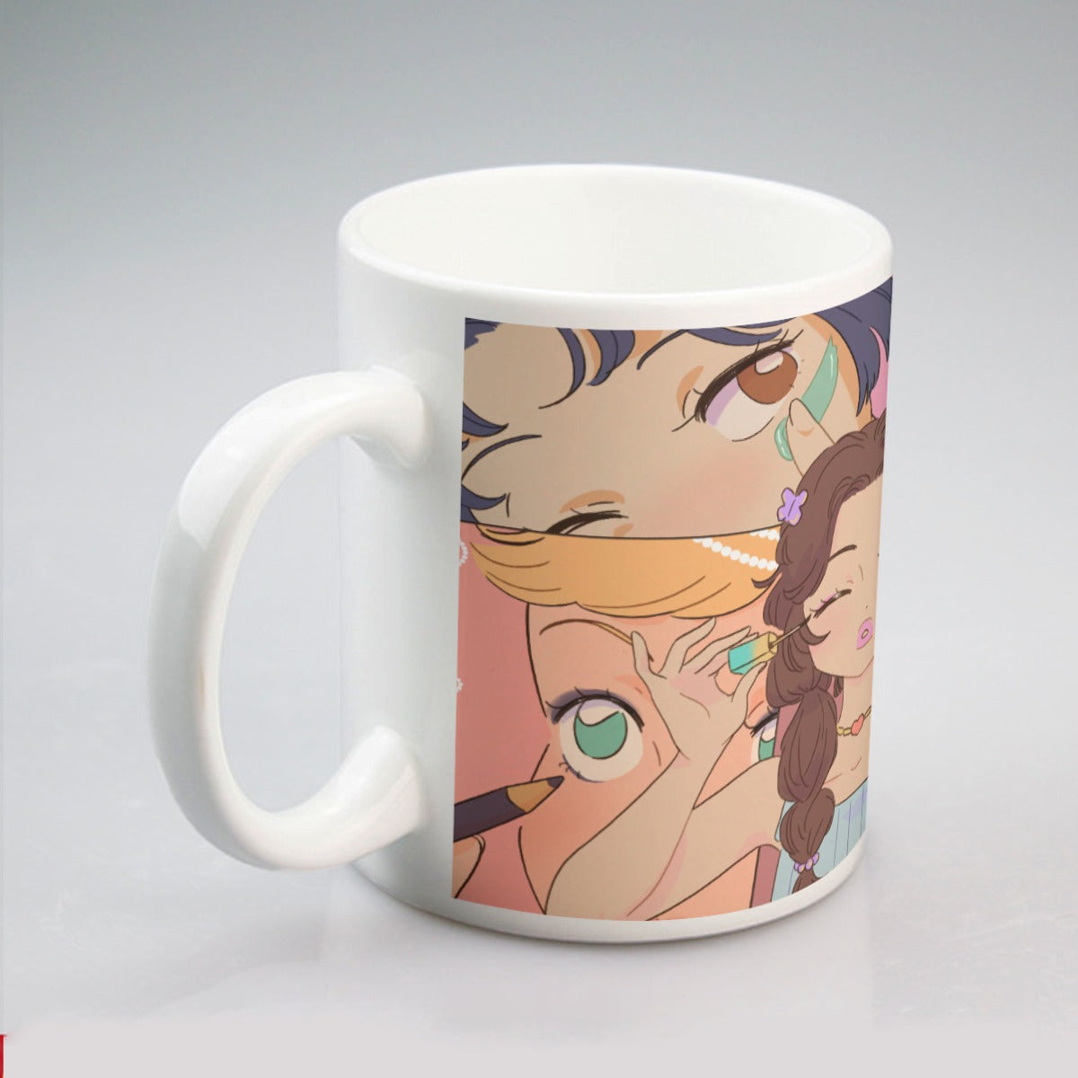 All-over print mug Kawaii, Anime, Japanese, Girl, Makeup, Beauty, Fun, Sleepover, Feminine, Fun, Cute (Designed by Dunbi)