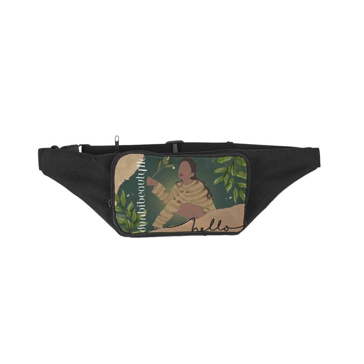 Waist Packs Black Woman with Flowers, Green, Grace, Beauty (Designed by Dunbi)