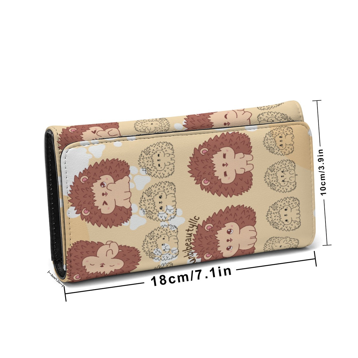 Foldable Wallet Hedgehog, Kawaii, Animals, Paw Prints, Happy, Cute, Sleepy, Baby Animals, Brown, White (Designed by Dunbi)