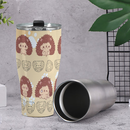 Cone Tumbler 30oz Hedgehog, Kawaii, Animals, Paw Prints, Happy, Cute, Sleepy, Baby Animals, Brown, White (Designed by Dunbi)