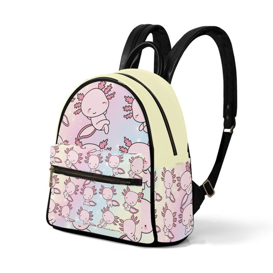 Small Size Backpack Axolotl, Pastel Rainbow, Cute, Kawaii, Aesthetic, Art, Pink, Blue, Yellow, Green, Purple (Designed by Dunbi)