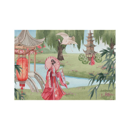 PU Card Bag Asian Garden, Beauty, Peace, Serenity, Home, Happiness, Crane, River, Historic, Chinese Dynasty, Hanfu (Designed by Dunbi)