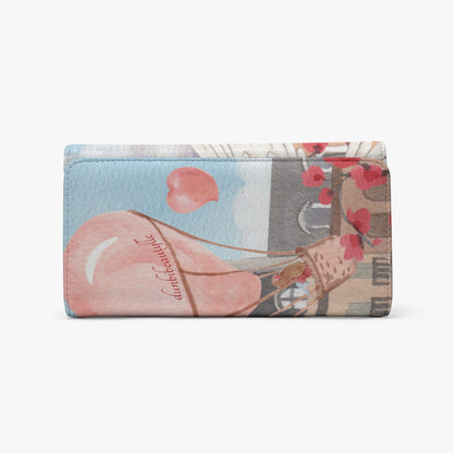 Foldable Wallet Love Up in a Hot Air Balloon, Paris, Eiffel Tower, Dove, Flowers, Girl, Sky, Hearts (Designed by Dunbi)