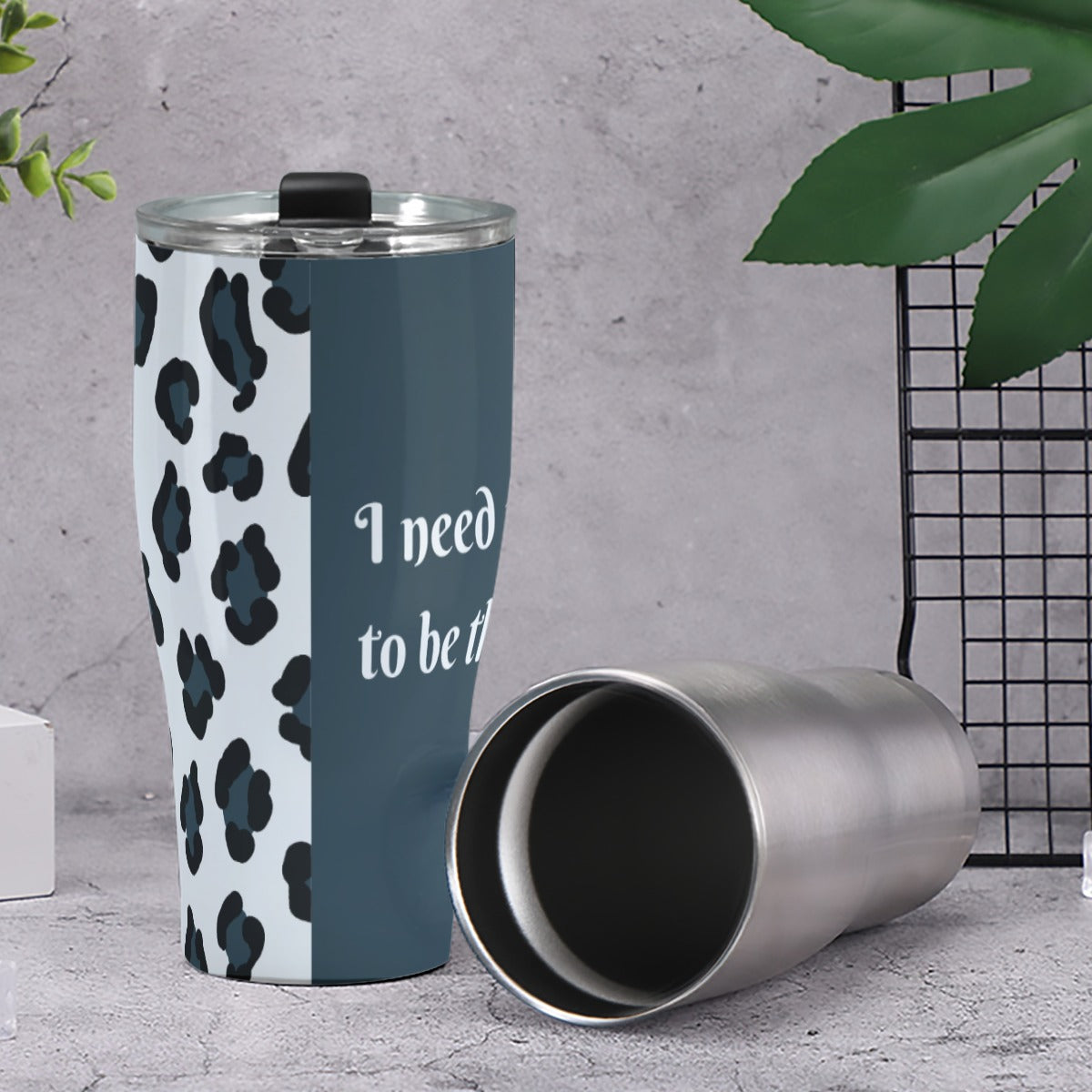 Cone Tumbler 30oz I Need My Rest to be the Best Slogan in Blue Leopard Print (Designed by Dunbi)