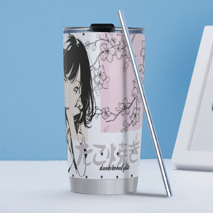 Tumbler 20oz (with Straw) Japanese, Japan, Girl, Kawaii, Cute, Anime, Manga Style, Peace, Sushi, Tokyo, Cherry Blossoms (Designed by Dunbi)