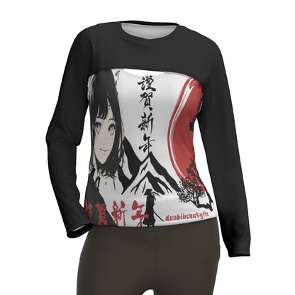 All-Over Print Women's Two-piece Sport Sweatshirt Japan, Japanese, Red, Samurai, Pretty Girl, Tiger, Kanji, Mountains (Designed by Dunbi)