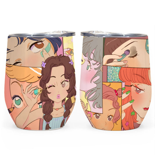 All-Over Print Egg Cup Wine Tumbler|12OZ Kawaii, Anime, Japanese, Girl, Makeup, Beauty, Fun, Sleepover, Feminine, Fun, Cute (Designed by Dunbi)