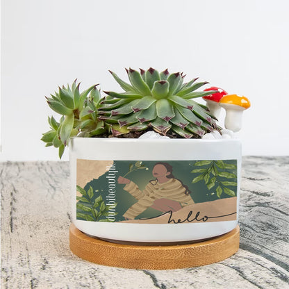 Single Side Printing Flowerpot Black Woman with Flowers, Green, Grace, Beauty (Designed by Dunbi)