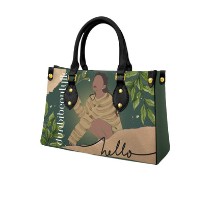 Women's Tote Bag With Black Handle Black Woman with Flowers, Green, Grace, Beauty (Designed by Dunbi)