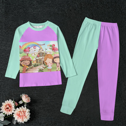 All-Over Print Kid's Sleep Pajamas Watercolor, Candy, Pastel, Lollypops, Chocolate, Treats, Dessert, Girls, Friends, Rainbow, Candy Shop, Hot Air Balloon, Cake Pops, Chocolate Clouds (Designed by Dunbi)