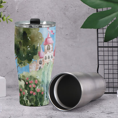 Cone Tumbler 30oz Boy, Watercolor, Castle, Dragon, Garden, Prince, Crown, Cape, Wooden Sword, Clouds (Designed by Dunbi)