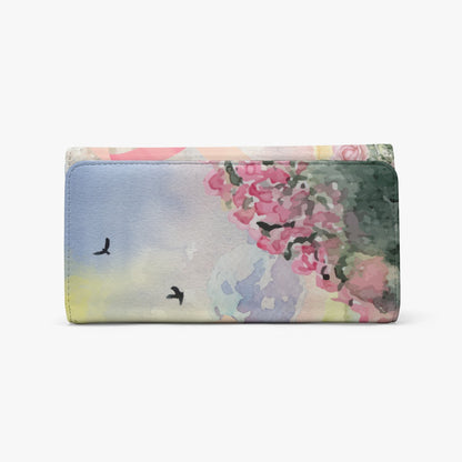 Foldable Wallet Pastel Pink, Breast Cancer Awareness, Open Field, Day, Birds, Flowers, Bows and Ribbons, Watercolor Sunlight (Designed by Dunbi)