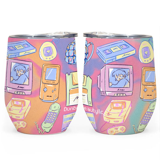 All-Over Print Egg Cup Wine Tumbler|12OZ Kawaii, Retro, Anime, 90's Themed, Sherbet Colors, Pastel (Designed by Dunbi)