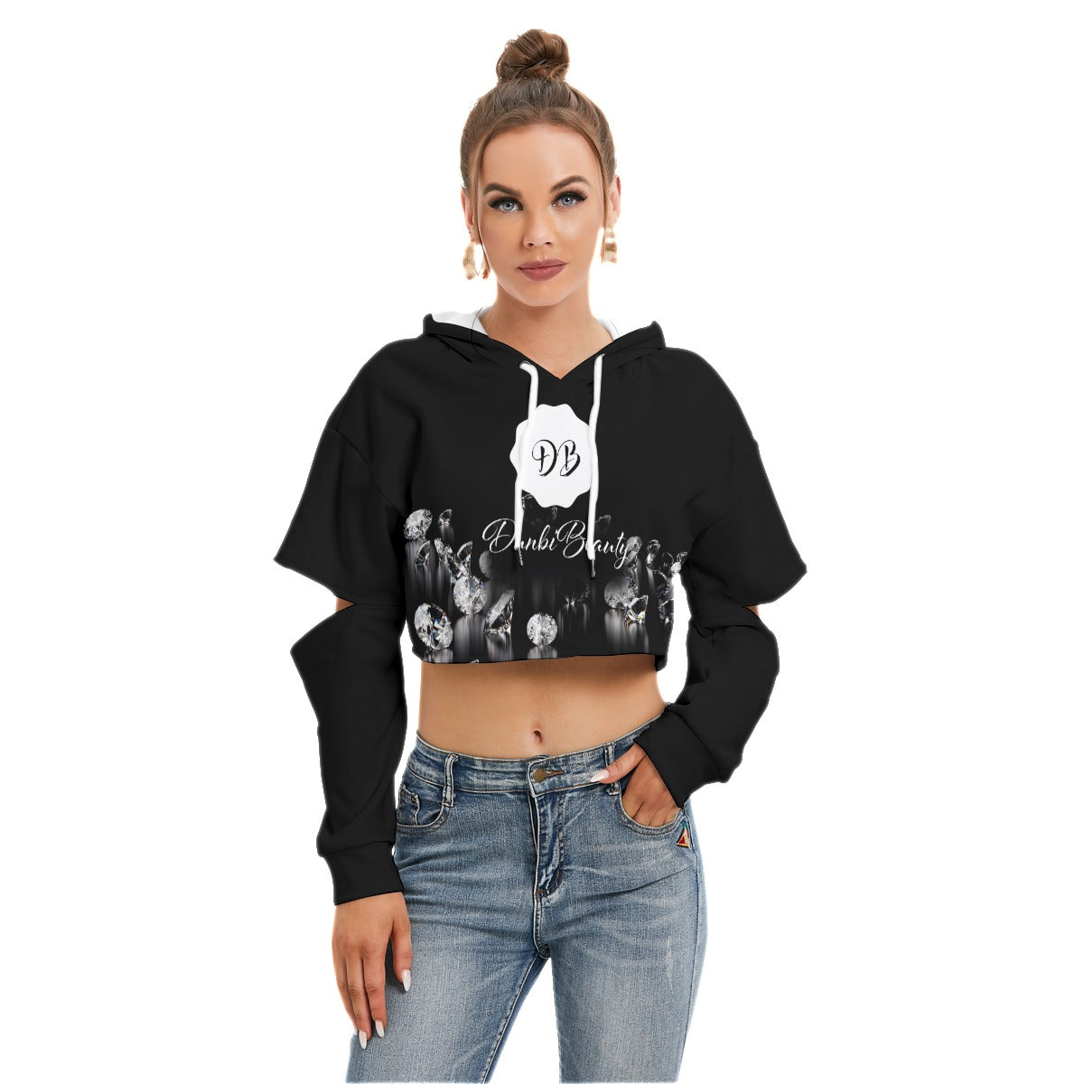 All-Over Print Women's Heavy Fleece Hoodie With Hollow Out Sleeve DunbiBeauty, LLC Logo (Designed by Dunbi)