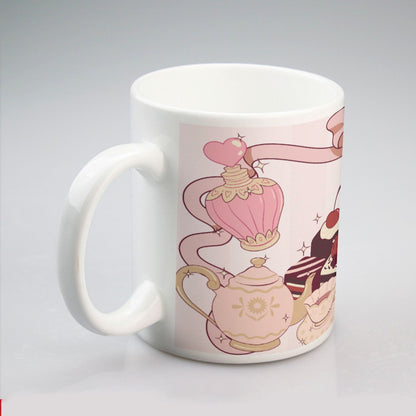 All-over print mug Cute Teddy Bear, Tea Party, Ribbon, Bows, Cakes, Cute, Victorian, Doll, Cute Girl, Pink Style 1, Stripes (Designed by Dunbi)