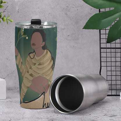 Cone Tumbler 30oz Black Woman with Flowers, Green, Grace, Beauty, (Designed by Dunbi)