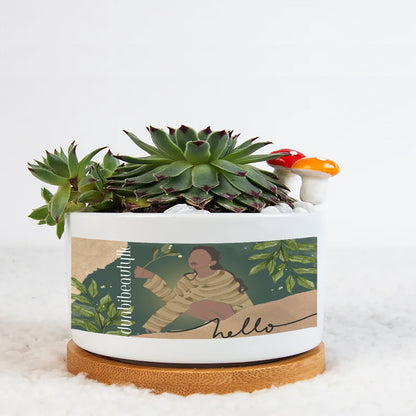 Single Side Printing Flowerpot Black Woman with Flowers, Green, Grace, Beauty (Designed by Dunbi)