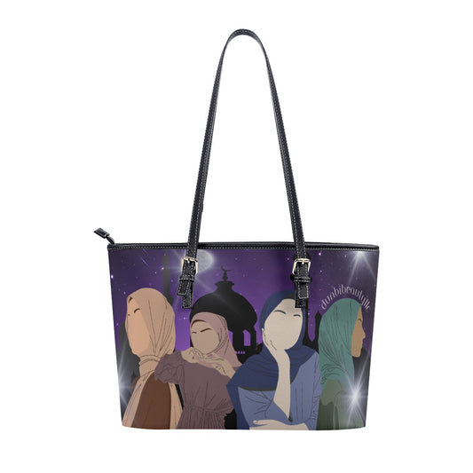 Women's Tote Bag | PU Muslim Women, Arabian Moonlit Night, Evening, Friendship (Designed by Dunbi)