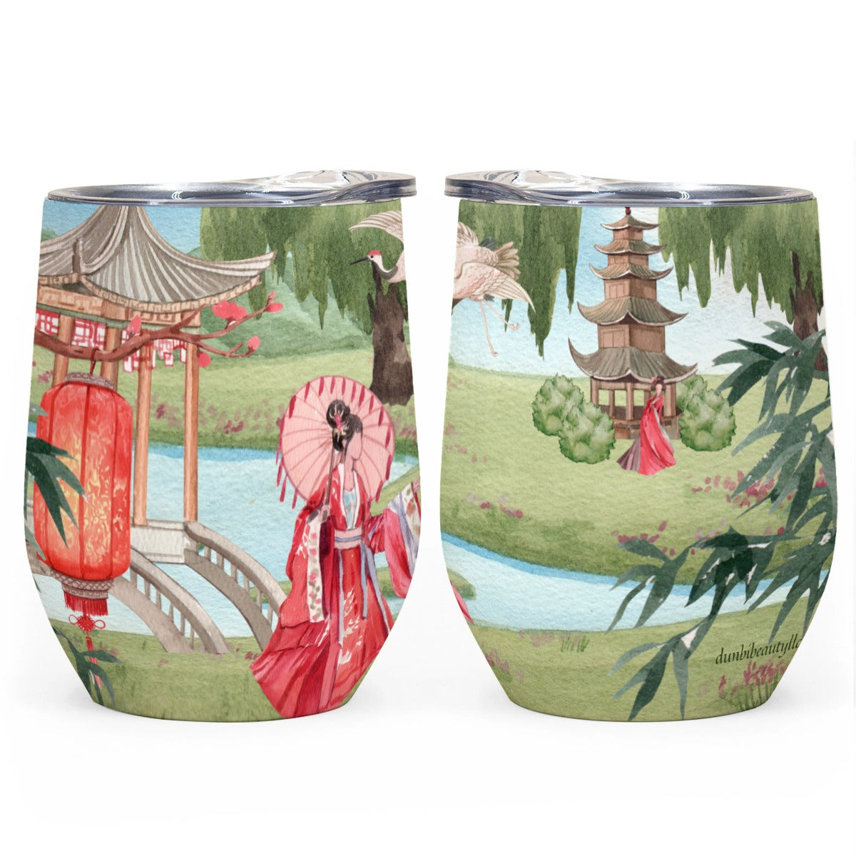 All-Over Print Egg Cup Wine Tumbler|12OZ Asian Garden, Beauty, Peace, Serenity, Home, Happiness, Crane, River, Historic, Chinese Dynasty, Hanfu (Designed by Dunbi)