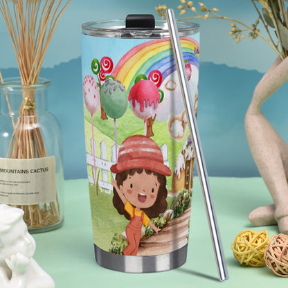 Tumbler 20oz (with Straw) Watercolor, Candy, Pastel, Lollypops, Chocolate, Treats, Dessert, Girls, Friends, Rainbow, Candy Shop, Hot Air Balloon, Cake Pops, Chocolate Clouds (Designed by Dunbi)