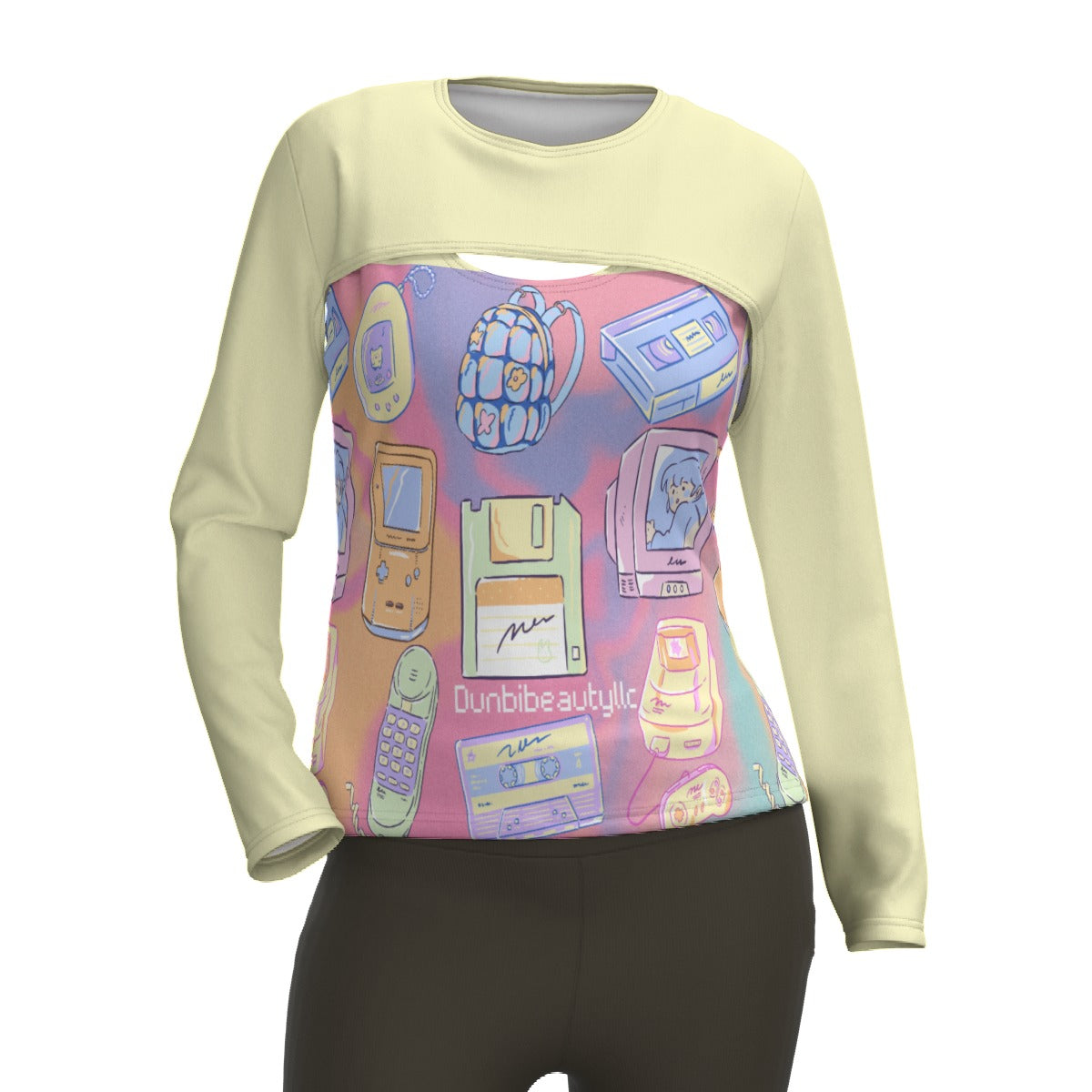 All-Over Print Women's Two-piece Sport Sweatshirt Kawaii, Retro, Anime, 90's Themed, Sherbet Colors, Pastel (Designed by Dunbi)