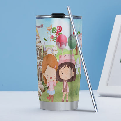 Tumbler 20oz (with Straw) Watercolor, Candy, Pastel, Lollypops, Chocolate, Treats, Dessert, Girls, Friends, Rainbow, Candy Shop, Hot Air Balloon, Cake Pops, Chocolate Clouds (Designed by Dunbi)