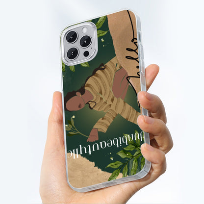 iPhone14 Series Mobile Phone Case | TPU Black Woman with Flower, Green, Grace, Beauty (Designed by Dunbi)