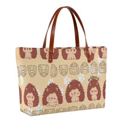 Women's Tote Bag | Diving Cloth Hedgehog, Kawaii, Animals, Paw Prints, Happy, Cute, Sleepy, Baby Animals, Brown, White (Designed by Dunbi)