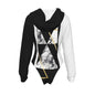 All-Over Print Women's Raglan Sleeve Hooded Bodysuit Black (Left Sleeve and Hood), Gold, White, Marble, Geometric, 90s Inspired, Retro (Designed by Dunbi)