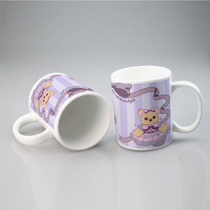 All-over print mug Cute Teddy Bear, Tea Party, Ribbon, Bows, Cakes, Cute, Victorian, Doll, Cute Girl, Purple Style 1, Stripes (Designed by Dunbi)