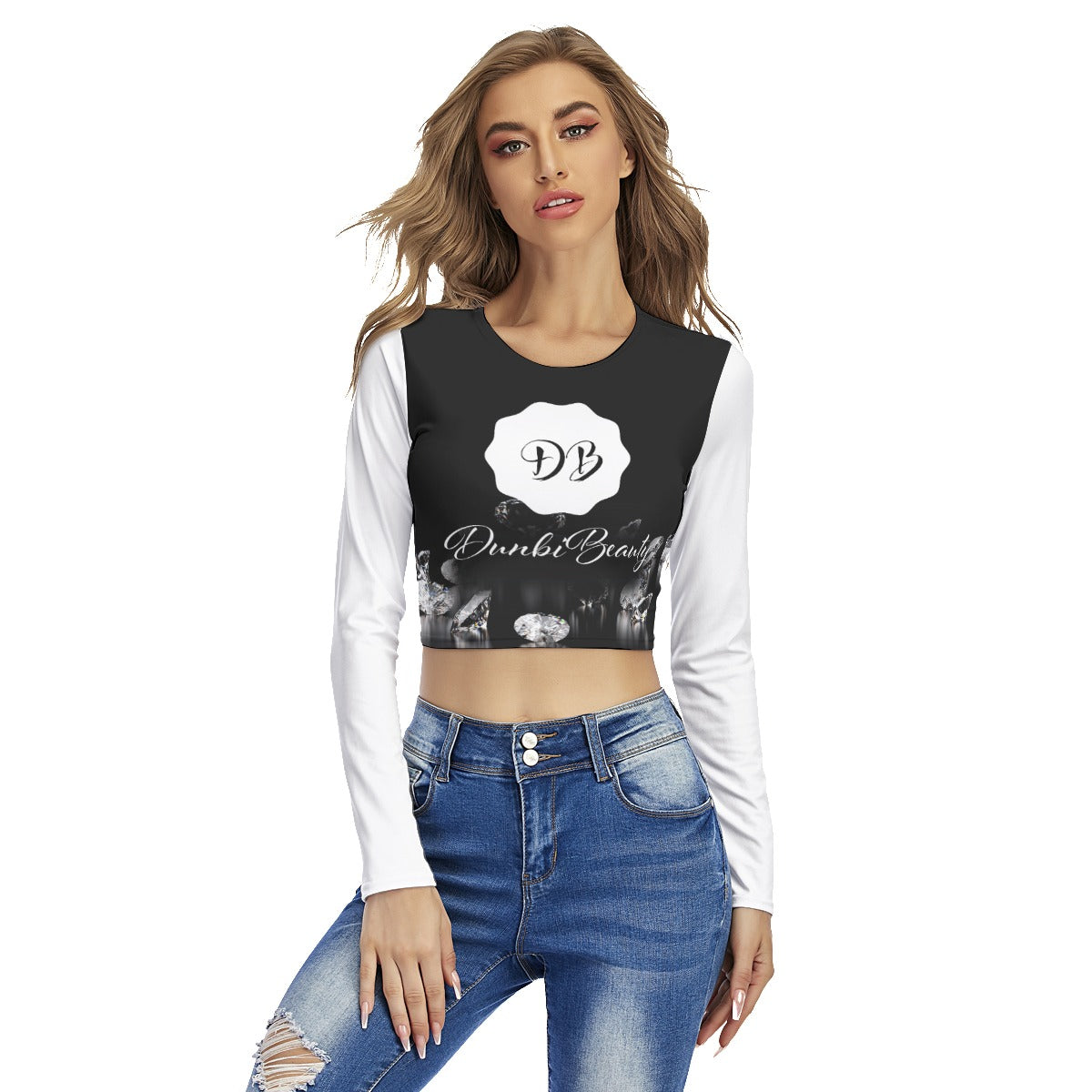 All-Over Print Women's Round Neck Crop Top T-Shirt DunbiBeauty, LLC Logo (Designed by Dunbi)