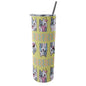 Glitter Tumbler With Stainless Steel Straw 20oz Kawaii Cat, Anime Style, Cartoon, Emotions, Happy, Sad, Angry, Laughing, Yellow Background (Designed by Dunbi)