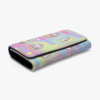 Foldable Wallet Kawaii Unicorn, Pastel Rainbow, Clouds, Pink, Purple, Blue, Yellow, Sleepy Unicorn, Hungry Unicorn, Moon, Candy, Donuts, Ice Cream (Designed by Dunbi)