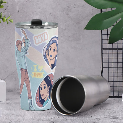 Cone Tumbler 30oz KPOP Inspired, BTS, Enhyphen, Pastel, Ive, Aespa, Bias, Happy Pill, Love, I Love KPOP, Idol, Music (Designed by Dunbi)