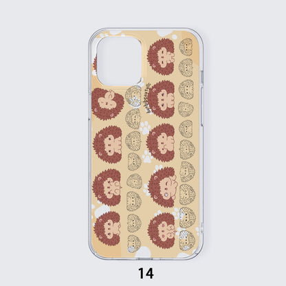 iPhone14 Series Mobile Phone Case | TPU Hedgehog, Kawaii, Animals, Paw Prints, Happy, Cute, Sleepy, Baby Animals, Brown, White (Designed by Dunbi)