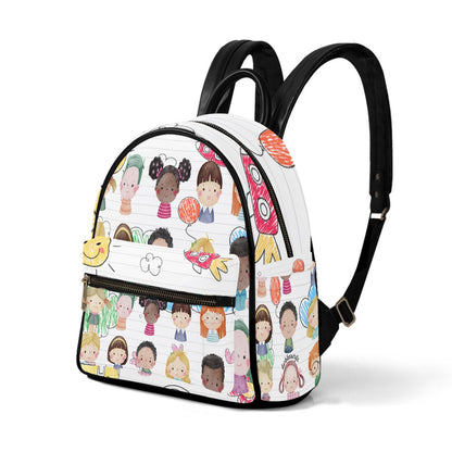 Small Size Backpack Kids, Notebook, Rocket, Sun, Smiley, School Bus, Tree, Flowers, Hearts, Clouds, Nature, Children, Boys, Girls, Friendship (Designed by Dunbi)