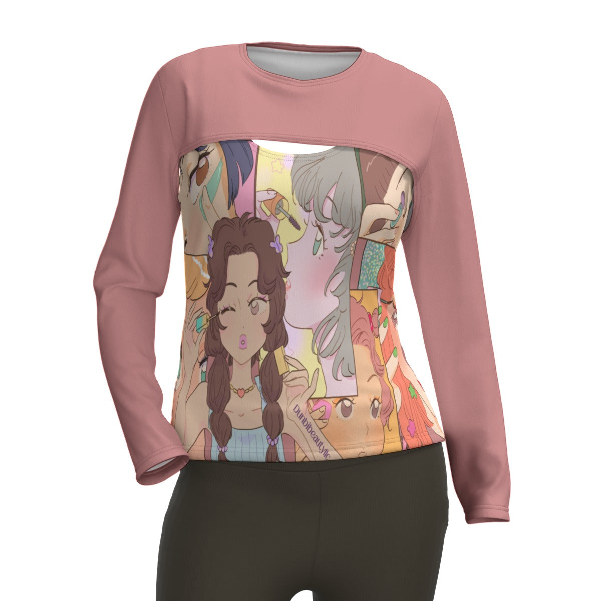 All-Over Print Women's Two-piece Sport Sweatshirt Kawaii, Anime, Japanese, Girl, Makeup, Beauty, Fun, Sleepover, Feminine, Fun, Cute (Designed by Dunbi)