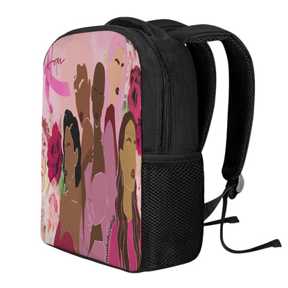 Student Backpack Unity, Hope, Pink, Hot Pink, Burgundy, Roses, Breast Cancer Awareness, Women, Black, Hispanic, White, Hair, Smooth (Designed by Dunbi)