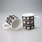 All-over print mug Kawaii Cat, Anime Style, Cartoon, Emotions, Happy, Sad, Angry, Laughing, Black Background (Designed by Dunbi)