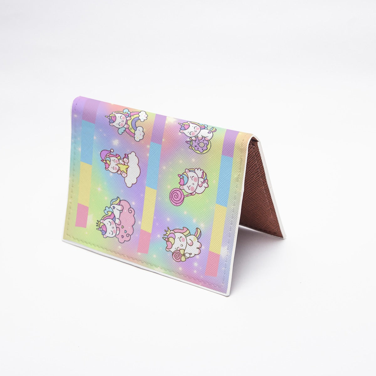 PU Card Bag Kawaii Unicorn, Pastel Rainbow, Clouds, Pink, Purple, Blue, Yellow, Sleepy Unicorn, Hungry Unicorn, Moon, Candy, Donuts, Ice Cream (Designed by Dunbi)