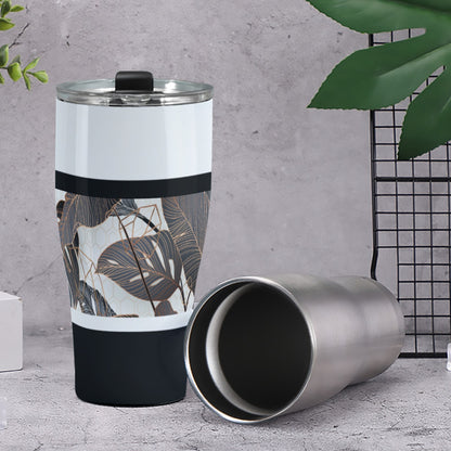 Cone Tumbler 30oz  Black, White, Gold, Black Gradient Leaves, Stripes, 90s Inspired (Designed by Dunbi)