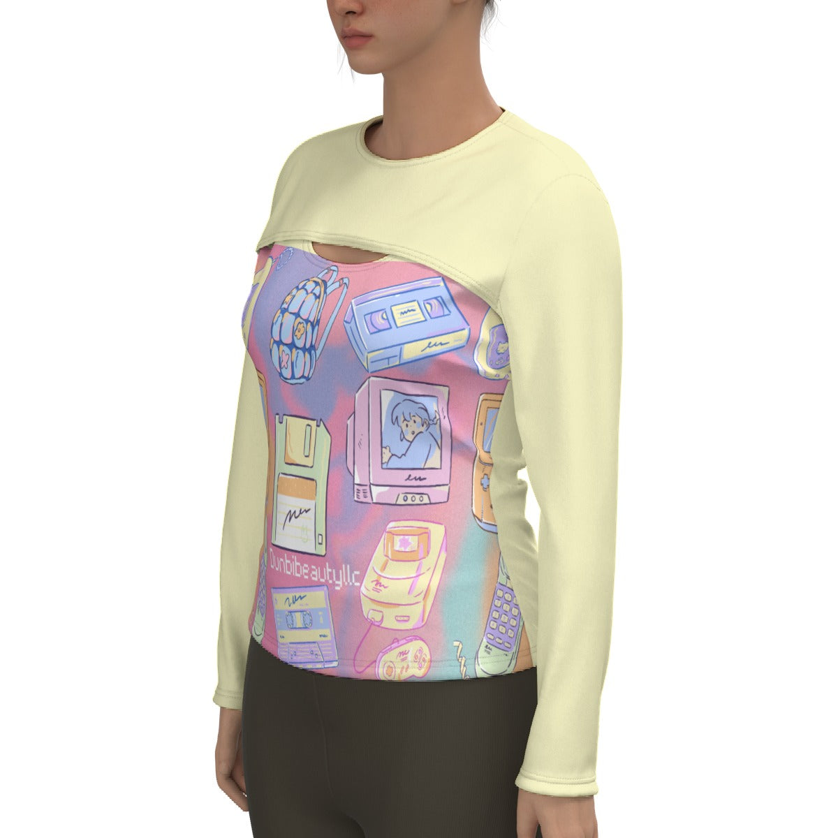 All-Over Print Women's Two-piece Sport Sweatshirt Kawaii, Retro, Anime, 90's Themed, Sherbet Colors, Pastel (Designed by Dunbi)