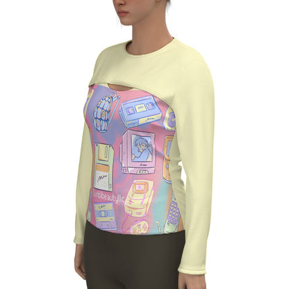 All-Over Print Women's Two-piece Sport Sweatshirt Kawaii, Retro, Anime, 90's Themed, Sherbet Colors, Pastel (Designed by Dunbi)