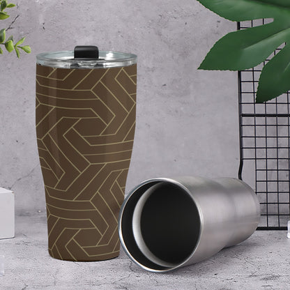 Cone Tumbler 30oz Brown Geometric Maze Like Print (Designed by Dunbi)