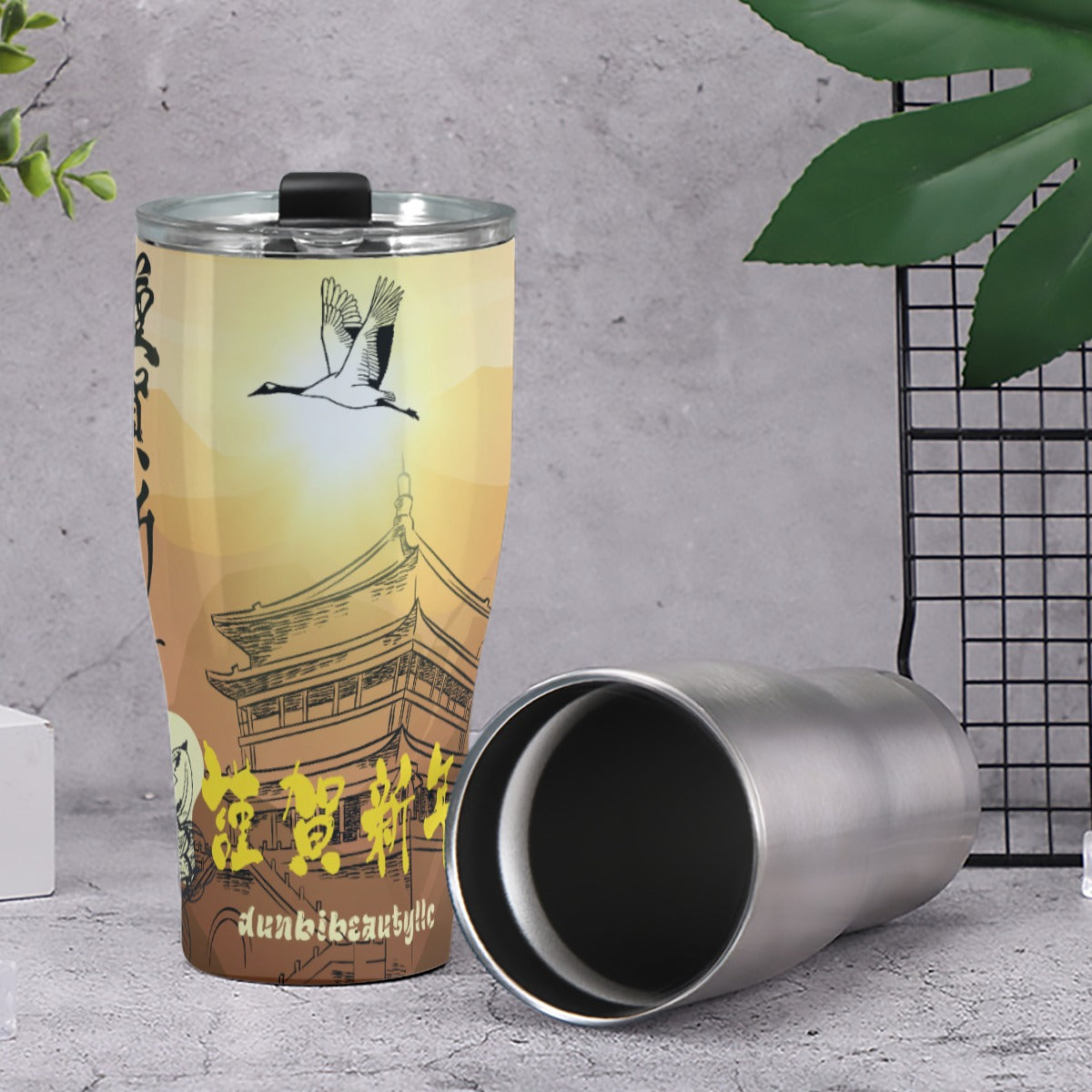 Cone Tumbler 30oz Japan, Japanese, Red, Crane, Architecture, Pretty Girl, Tiger, Kanji, Sunrise (Designed by Dunbi)