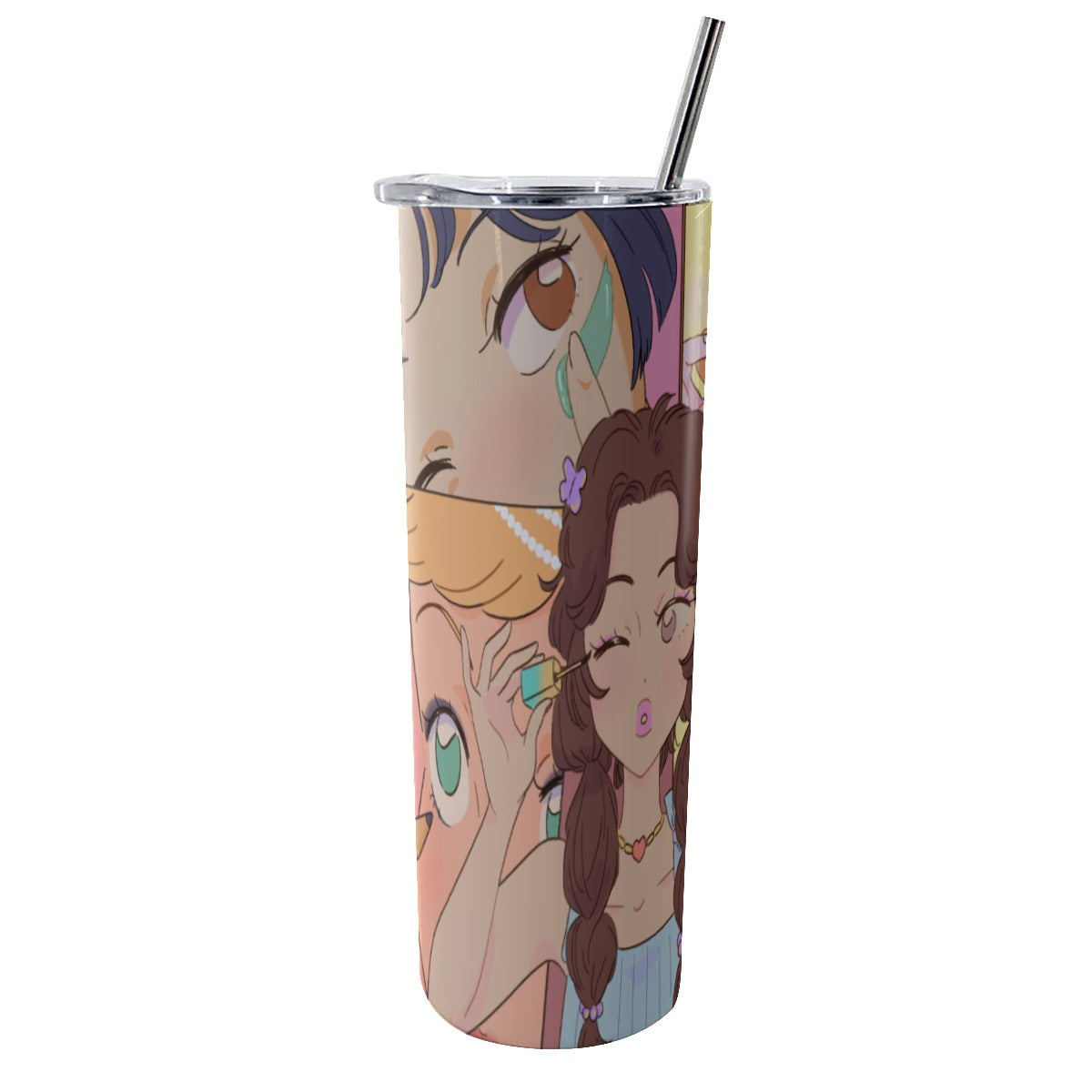 Glitter Tumbler With Stainless Steel Straw 20oz Kawaii, Anime, Japanese, Girl, Makeup, Beauty, Fun, Sleepover, Feminine, Fun, Cute (Designed by Dunbi)