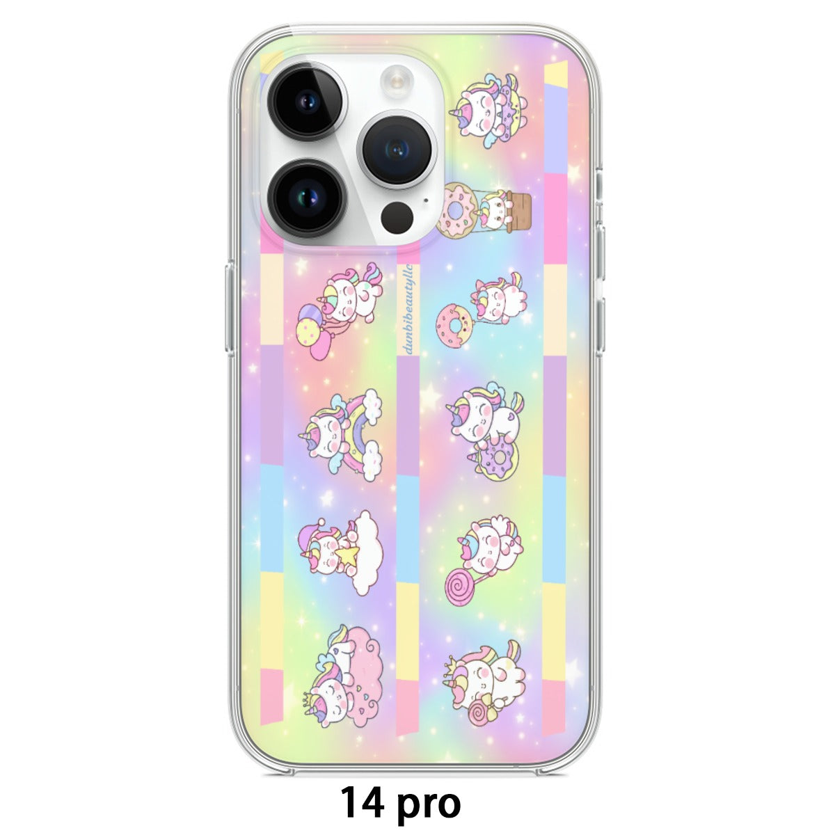 iPhone14 Series Mobile Phone Case | TPU Kawaii Unicorn, Pastel Rainbow, Clouds, Pink, Purple, Blue, Yellow, Sleepy Unicorn, Hungry Unicorn, Moon, Candy, Donuts, Ice Cream (Designed by Dunbi)