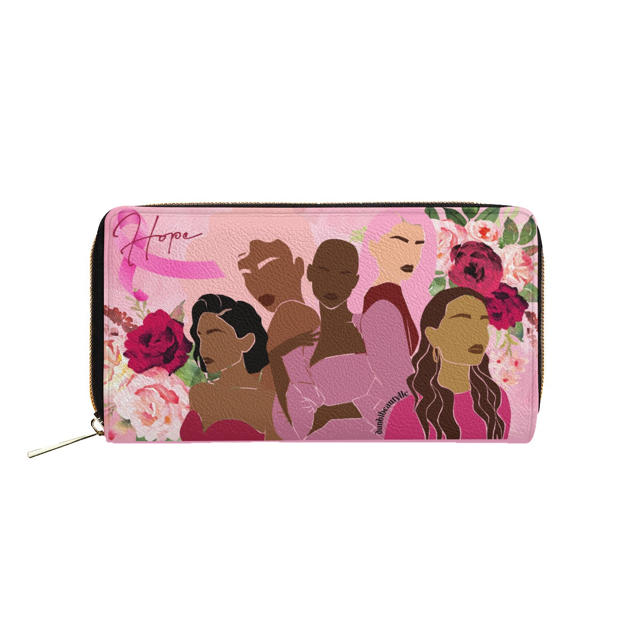 Mini Purse Unity, Hope, Pink, Hot Pink, Burgundy, Roses, Breast Cancer Awareness, Women, Black, Hispanic, White, Hair, Smooth (Designed by Dunbi)